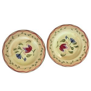 Pfaltzgraff Napoli Salad Plates Set of 2 Hand Painted Floral Stoneware Yellow